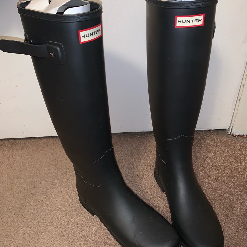 Black halfway Hunter boots. Once maybe 3 times!